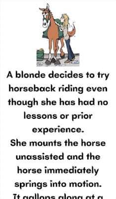 A blonde decides to try horseback riding