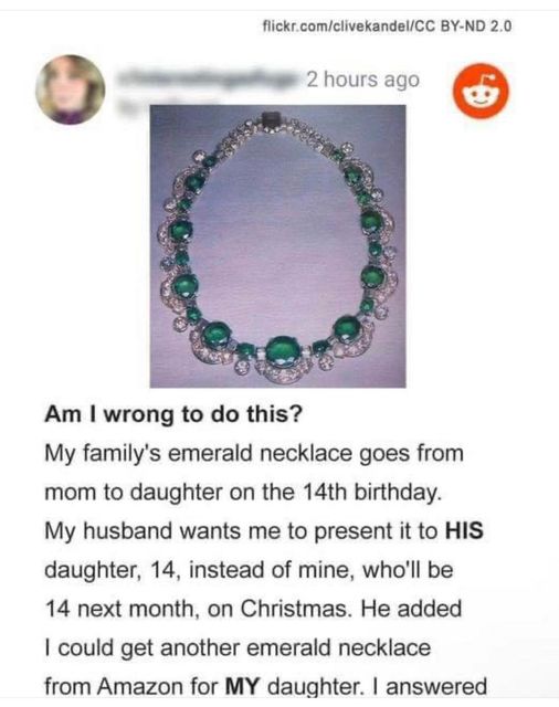 New Husband Demands Wife Give Stepdaughter Her Family Heirloom Instead Of Her Own Daughter