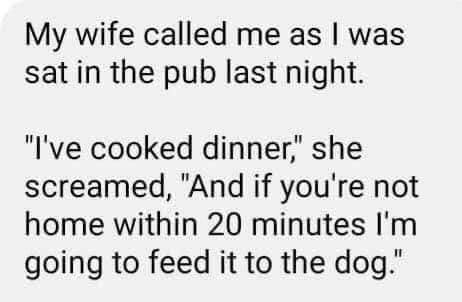 My wife called me as I was sat in the pub last night…